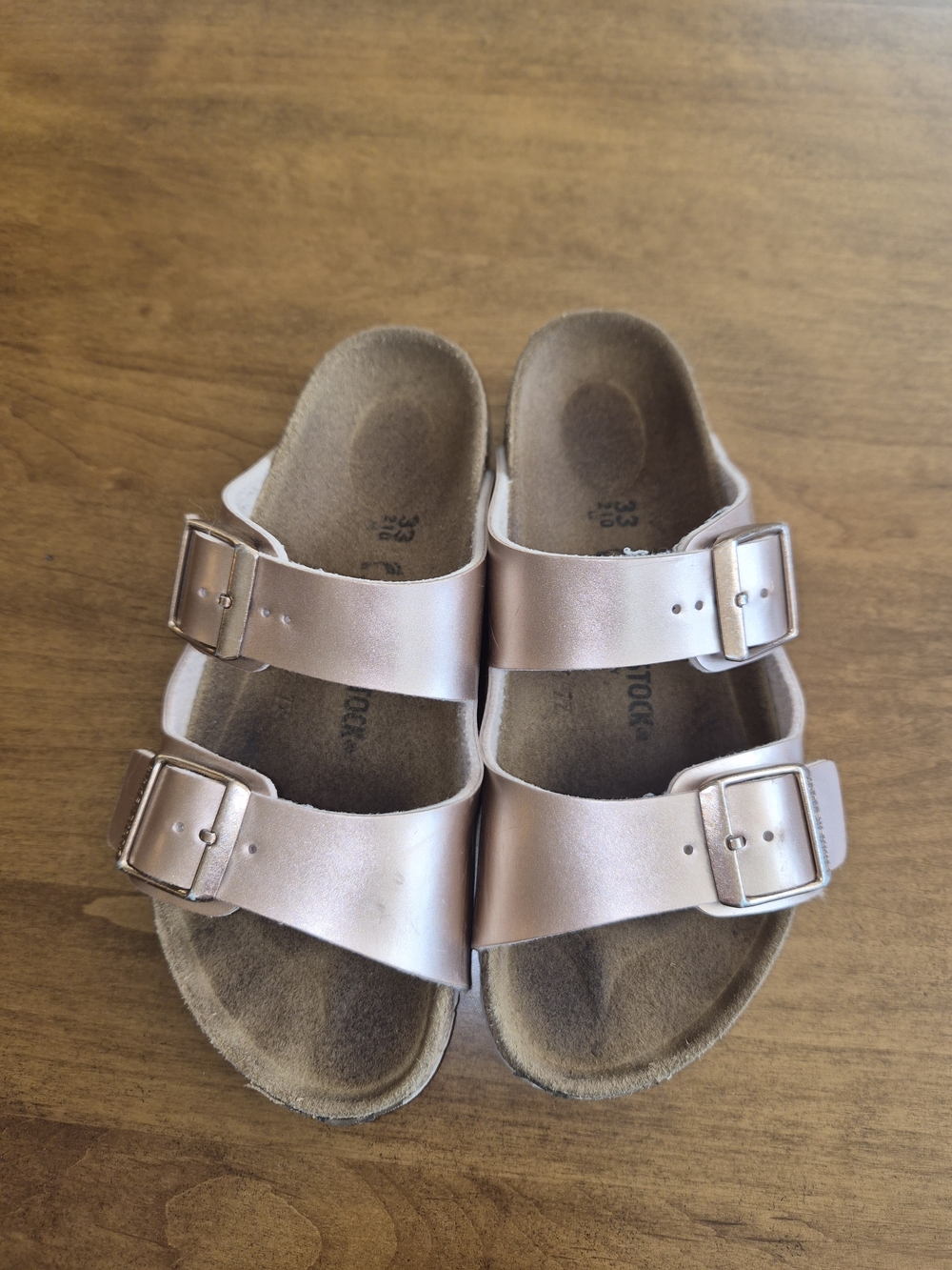 Birkenstock Kids Double-Buckle Slides in Metallic Pink Sz 33 EU (US 2)